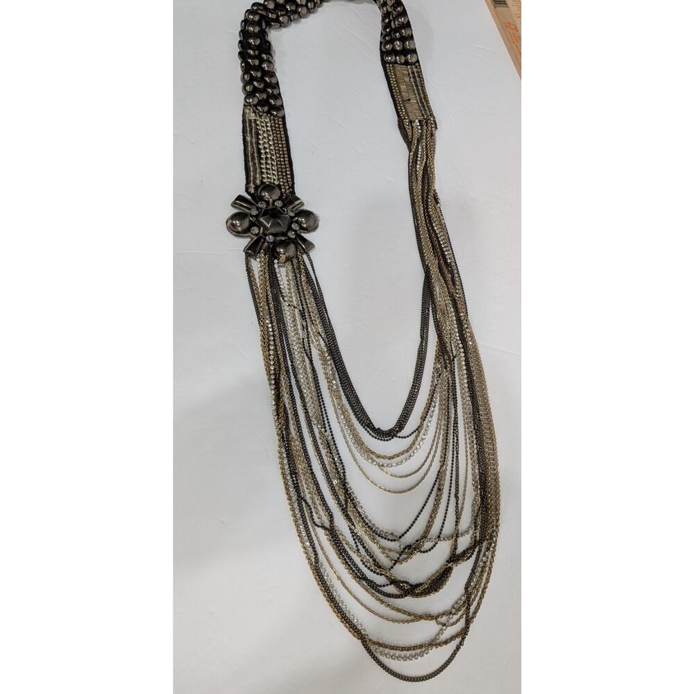 Vtg Whimsigoth Multi Strand Chain Statement Necklace Steampunk Studded Boho Punk